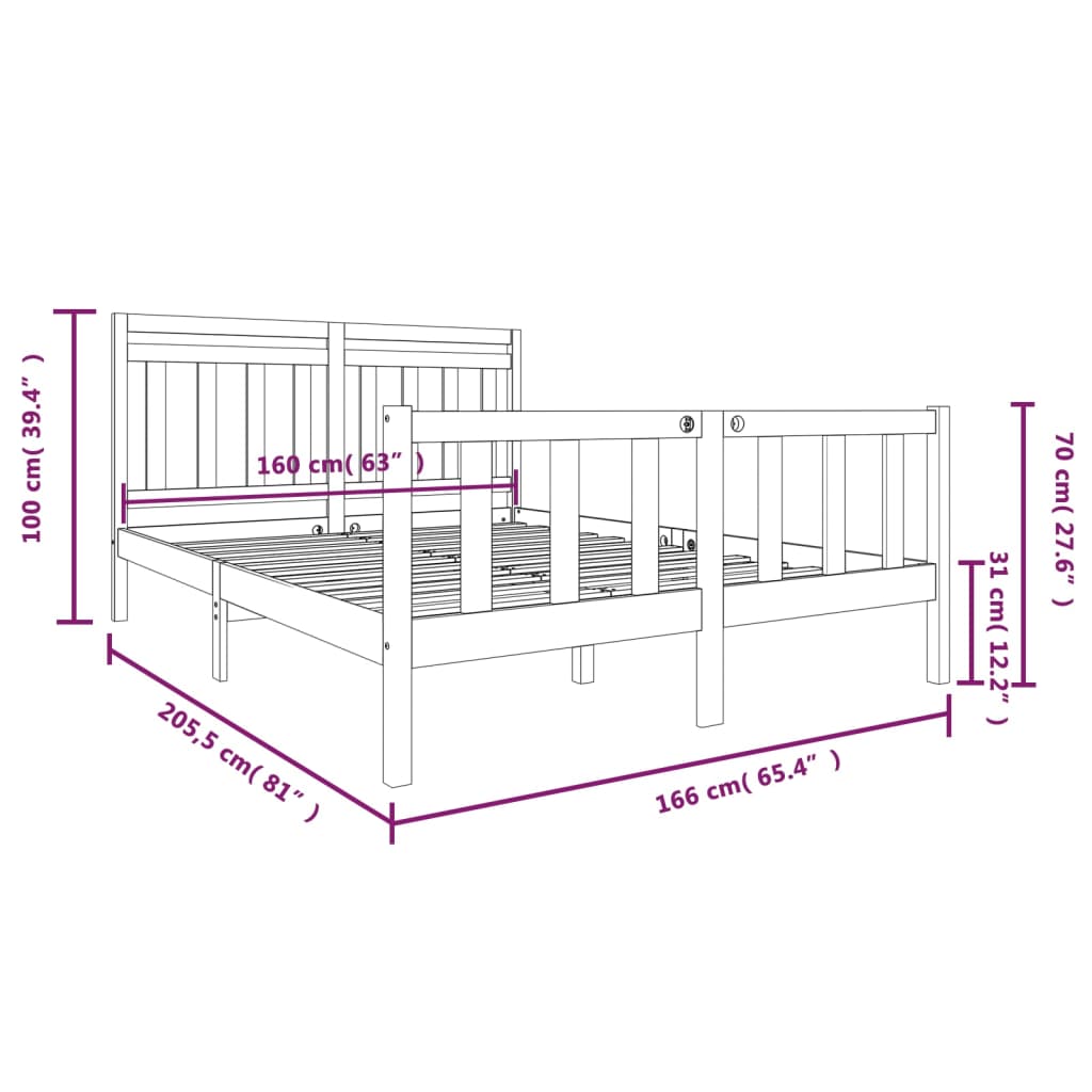 Estrutura de cama 160x200 cm madeira maciça branco