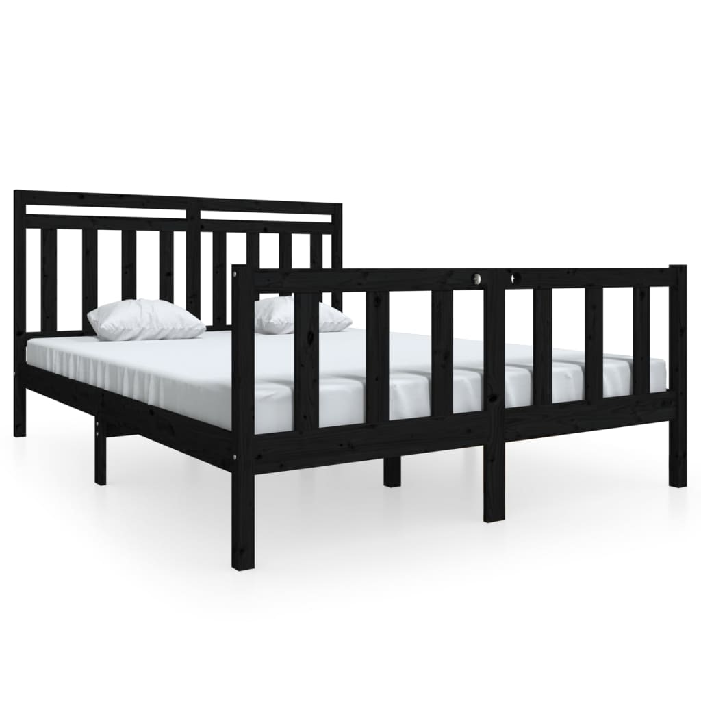 Estrutura de cama 160x200 cm madeira maciça preto