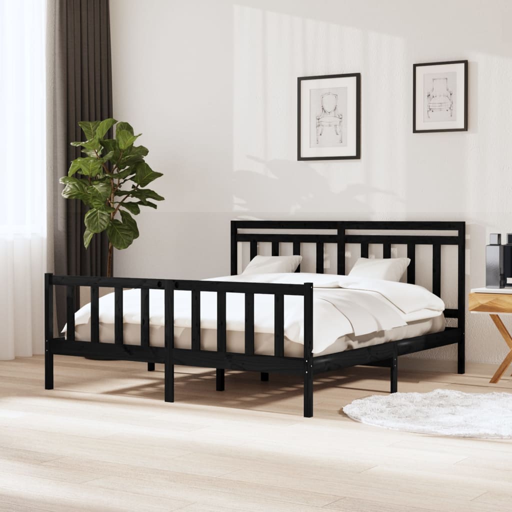 Estrutura de cama 160x200 cm madeira maciça preto