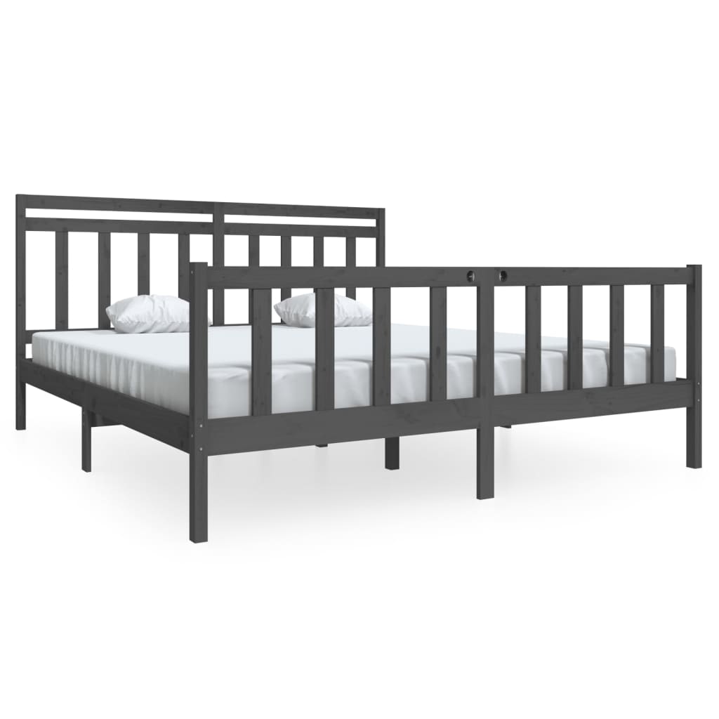 Estrutura de cama super king 180x200 cm madeira maciça cinza