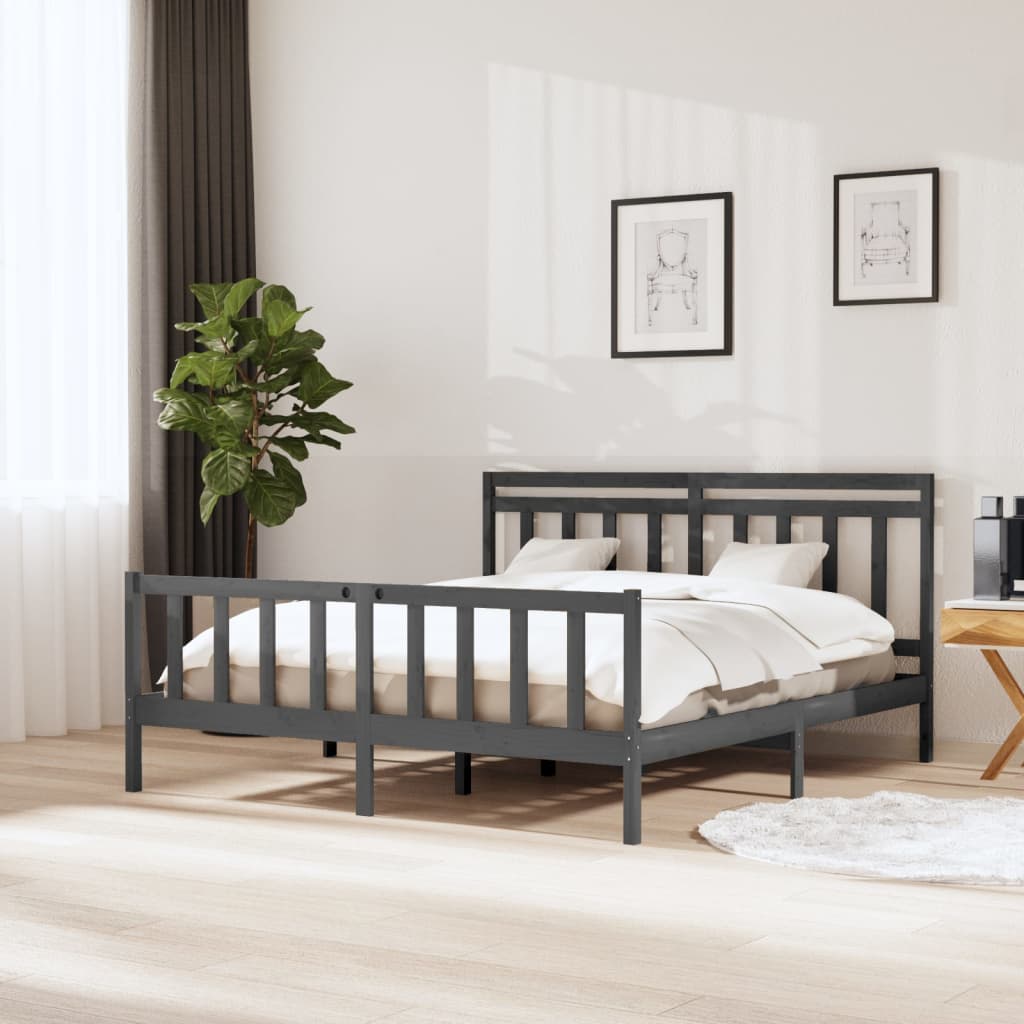 Estrutura de cama super king 180x200 cm madeira maciça cinza