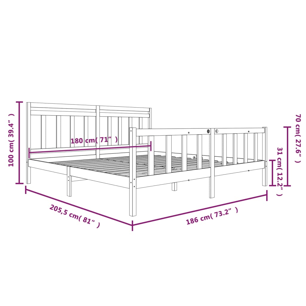 Estrutura de cama super king 180x200 cm madeira maciça preto