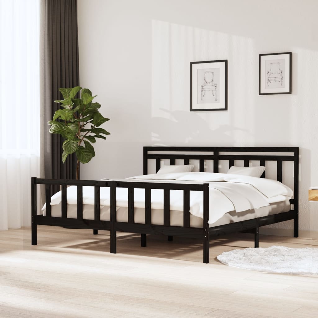 Estrutura de cama super king 180x200 cm madeira maciça preto