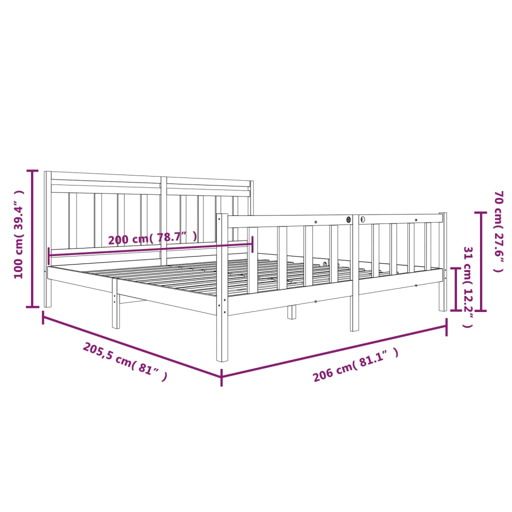 Estrutura de cama 200x200 cm madeira maciça branco