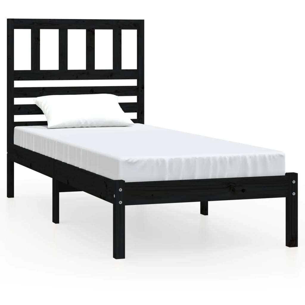 Estrutura de cama de solteiro 90x190 cm pinho maciço preto