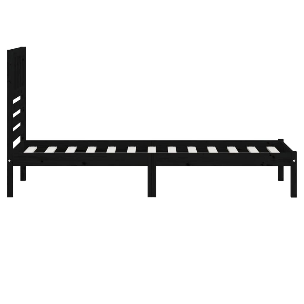 Estrutura de cama de solteiro 90x190 cm pinho maciço preto