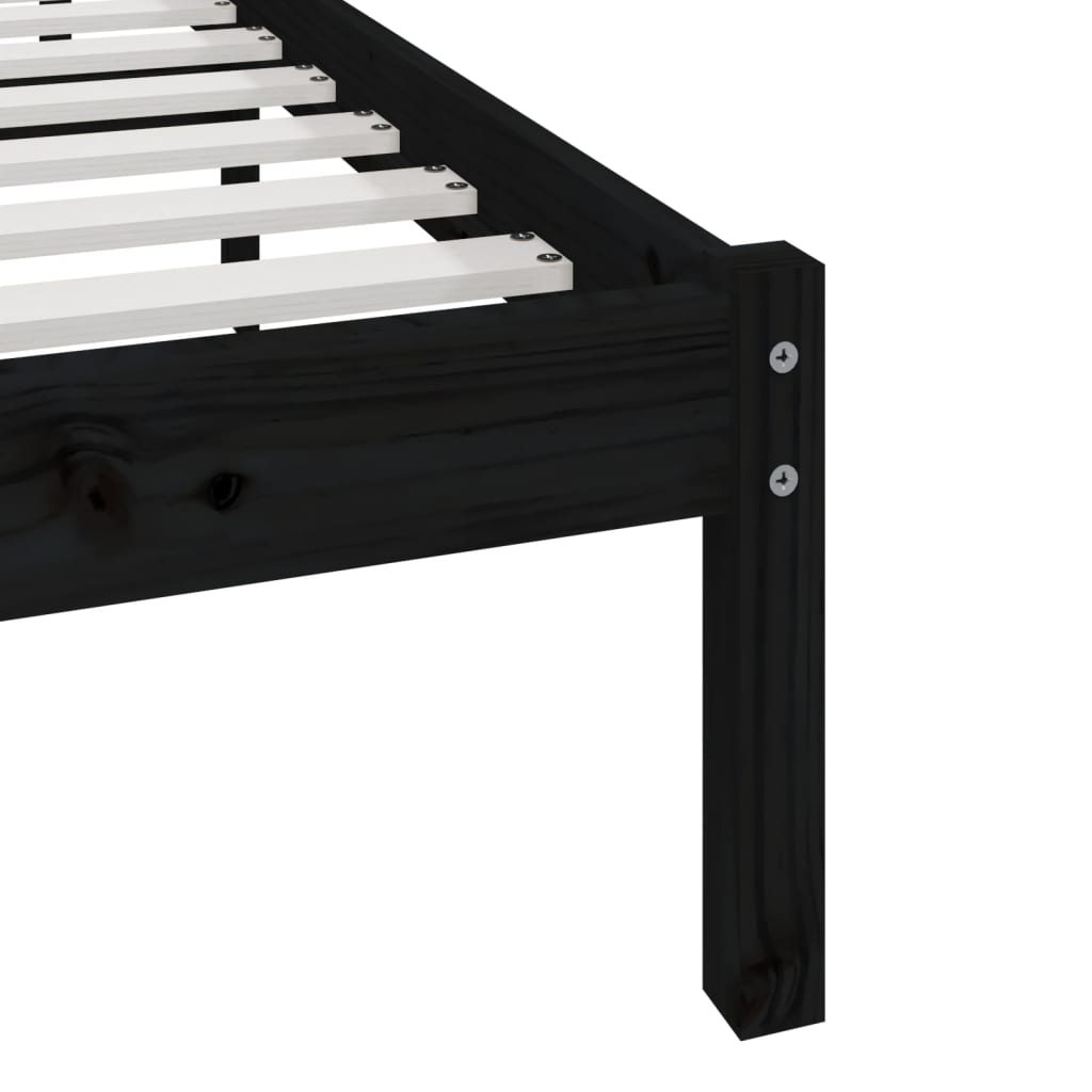 Estrutura de cama de solteiro 90x190 cm pinho maciço preto