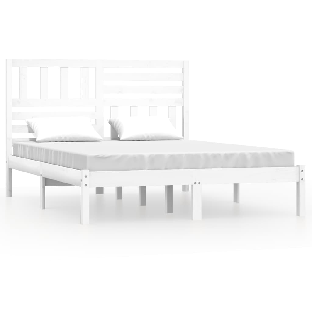 Estrutura de cama de casal 135x190 cm pinho maciço branco