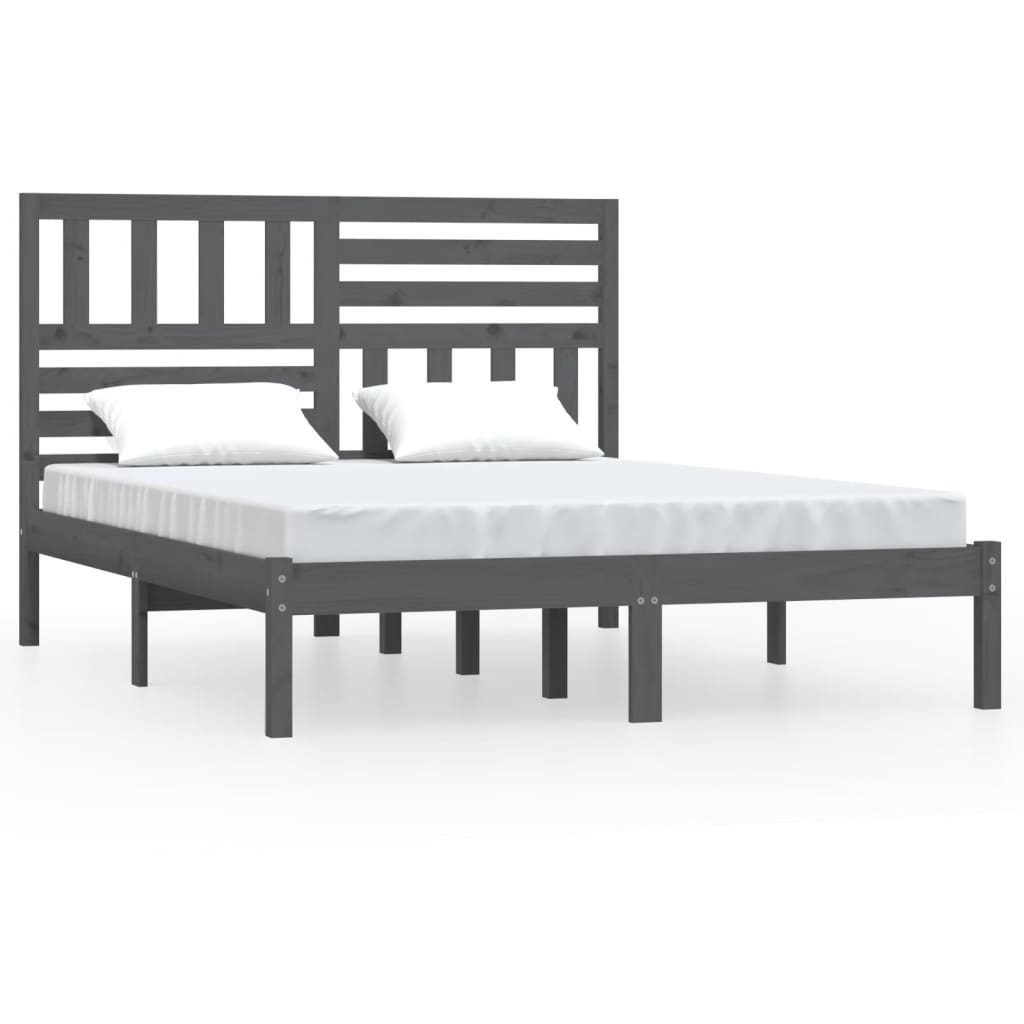 Estrutura de cama de casal 135x190 cm pinho maciço cinzento