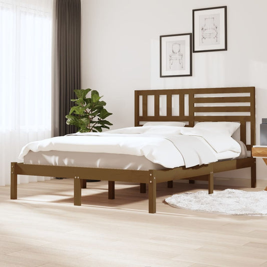 Estrutura de cama de casal 135x190 cm pinho maciço castanho mel