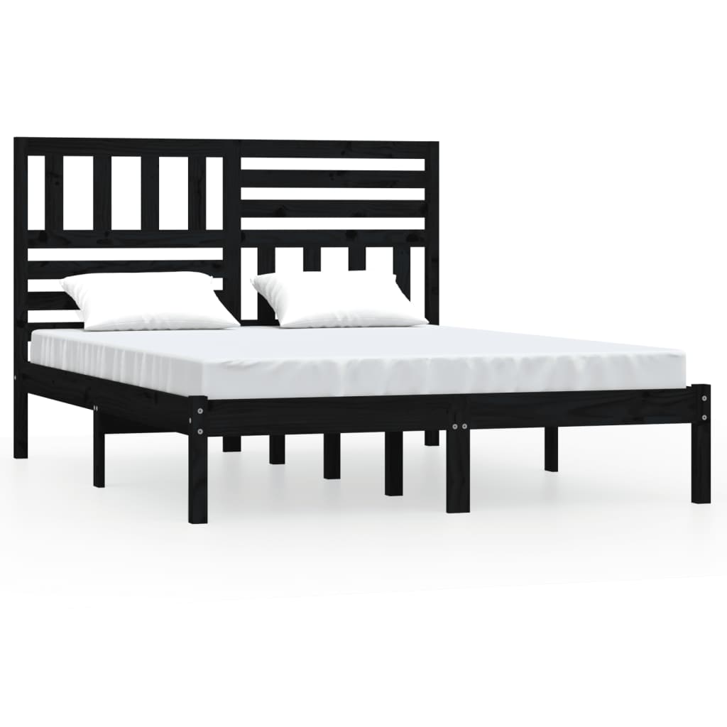 Estrutura de cama de casal 135x190 cm pinho maciço preto