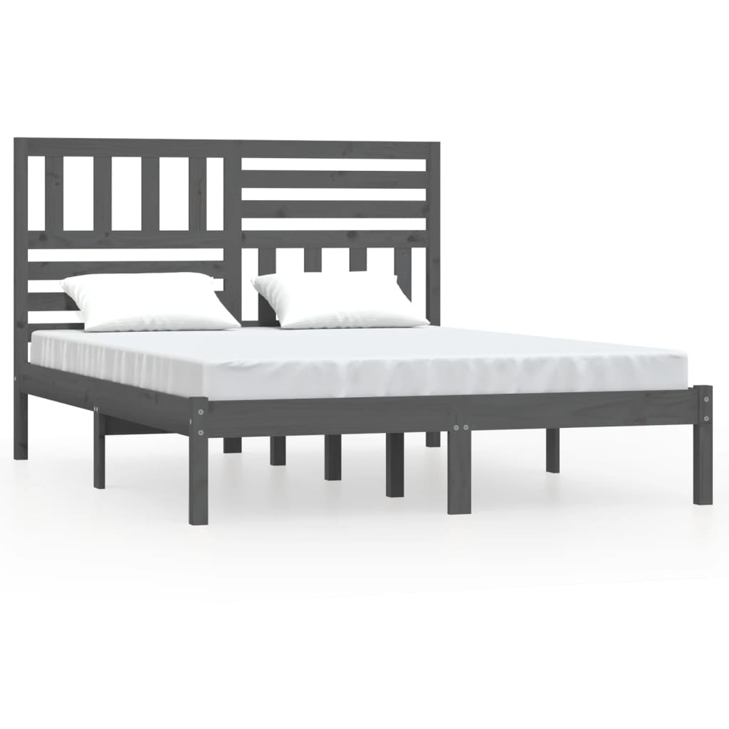 Estrutura de cama 140x190 cm madeira de pinho maciça cinzento