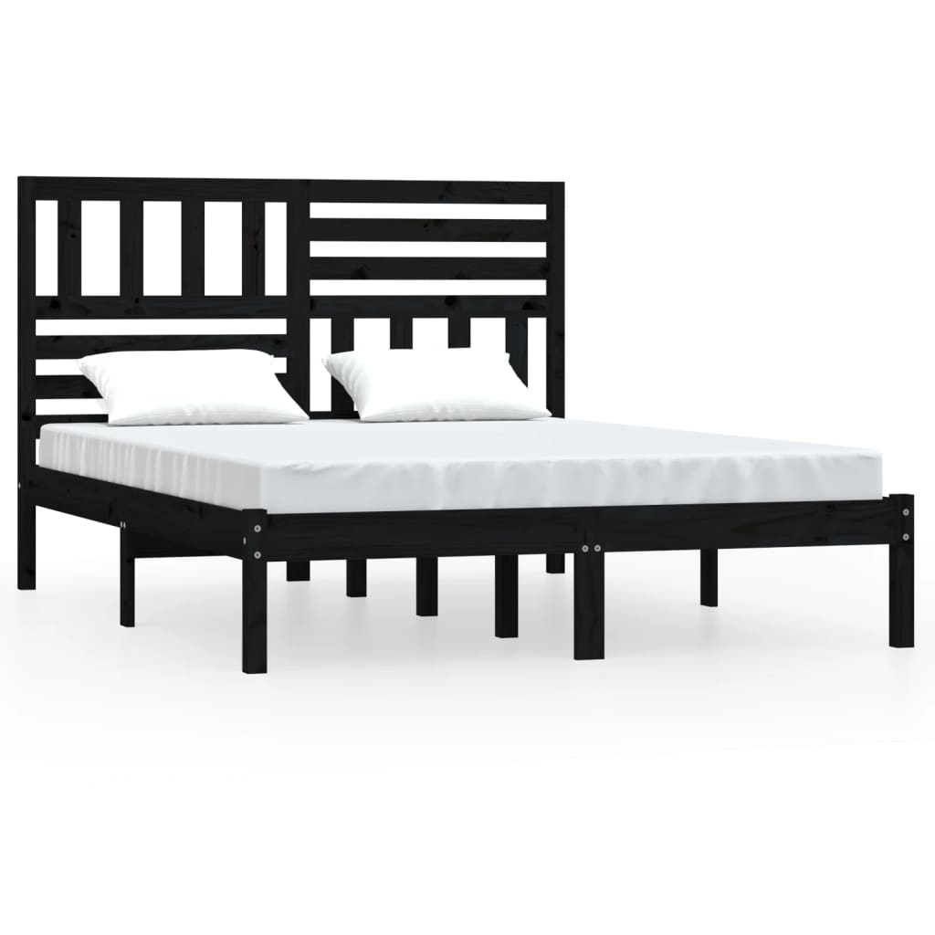 Estrutura de cama 140x190 cm madeira de pinho maciça preto