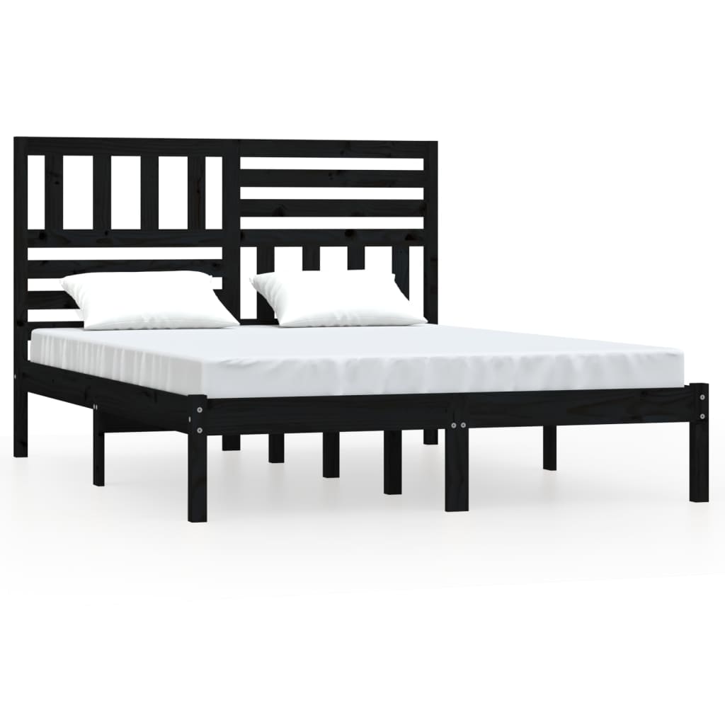 Estrutura de cama king size 150x200 cm pinho maciço preto