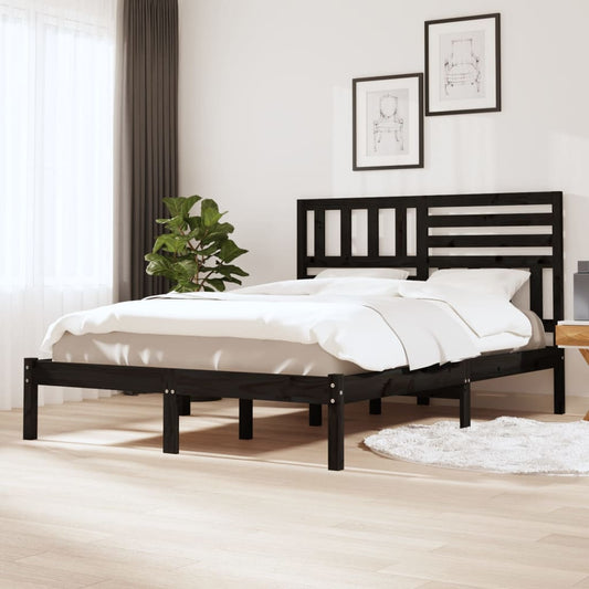 Estrutura de cama king size 150x200 cm pinho maciço preto