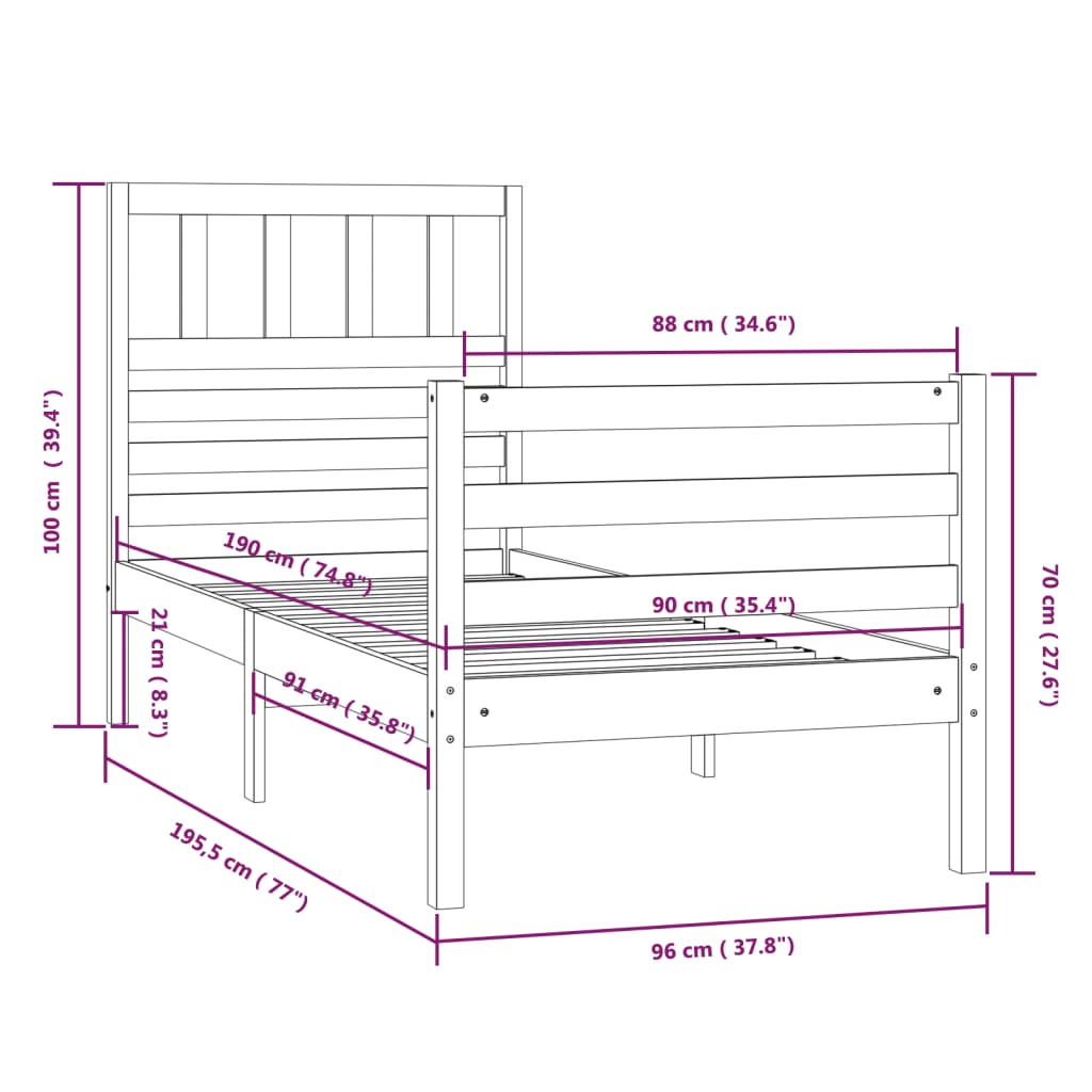 Estrutura de cama solteiro 90x190 cm madeira maciça