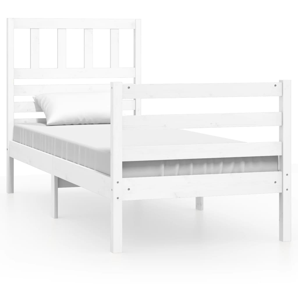 Estrutura de cama solteiro 90x190 cm madeira maciça branco