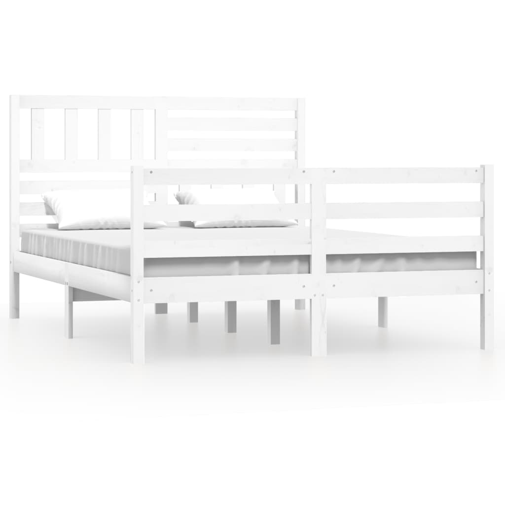 Estrutura de cama casal 135x190 cm madeira maciça branco