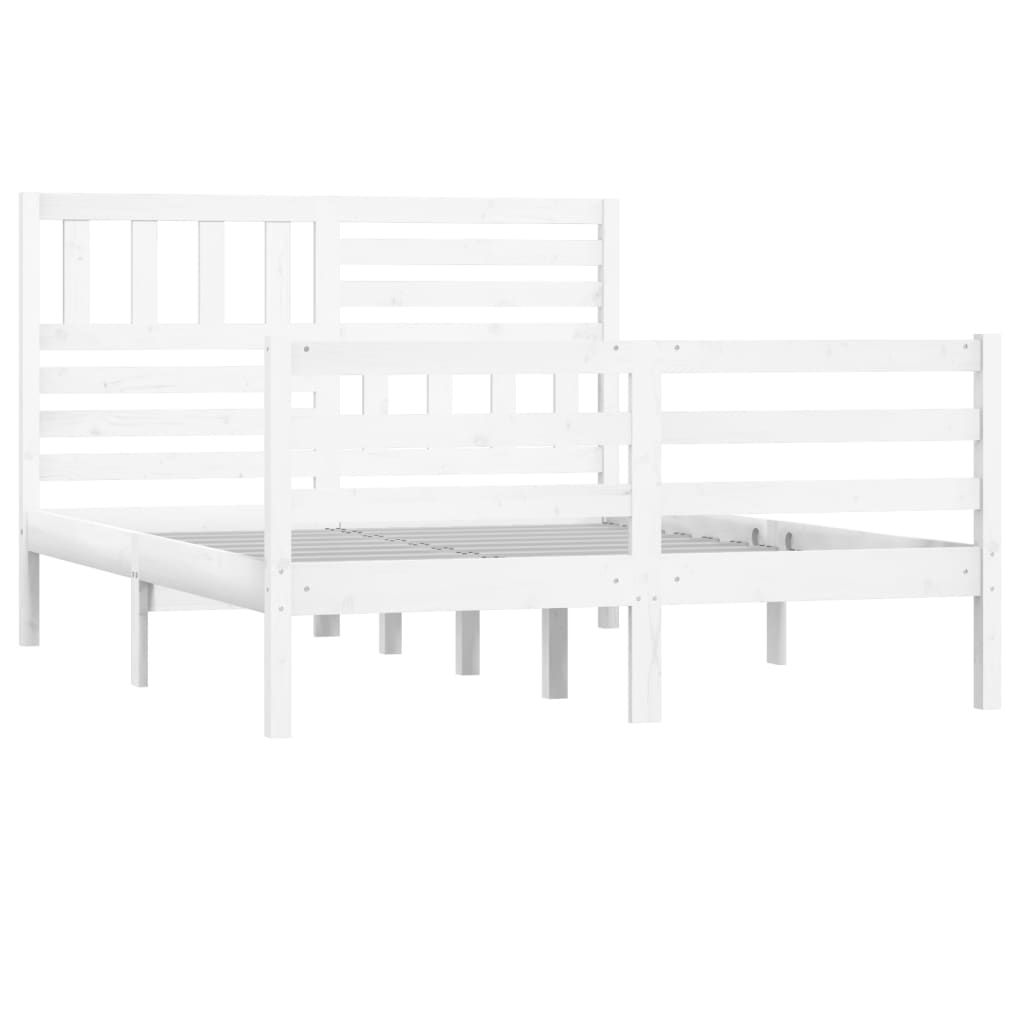 Estrutura de cama casal 135x190 cm madeira maciça branco