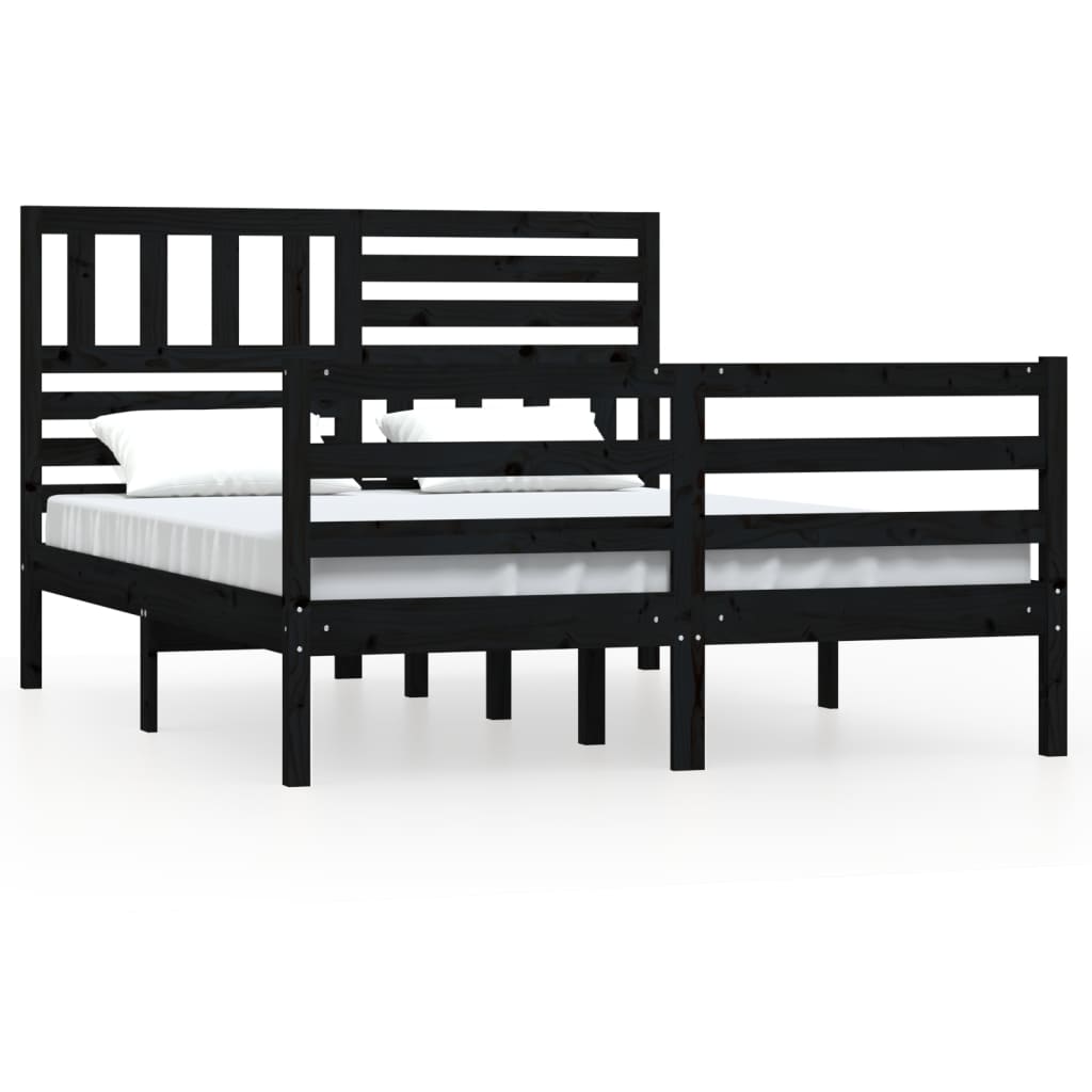 Estrutura de cama casal 135x190 cm madeira maciça preto