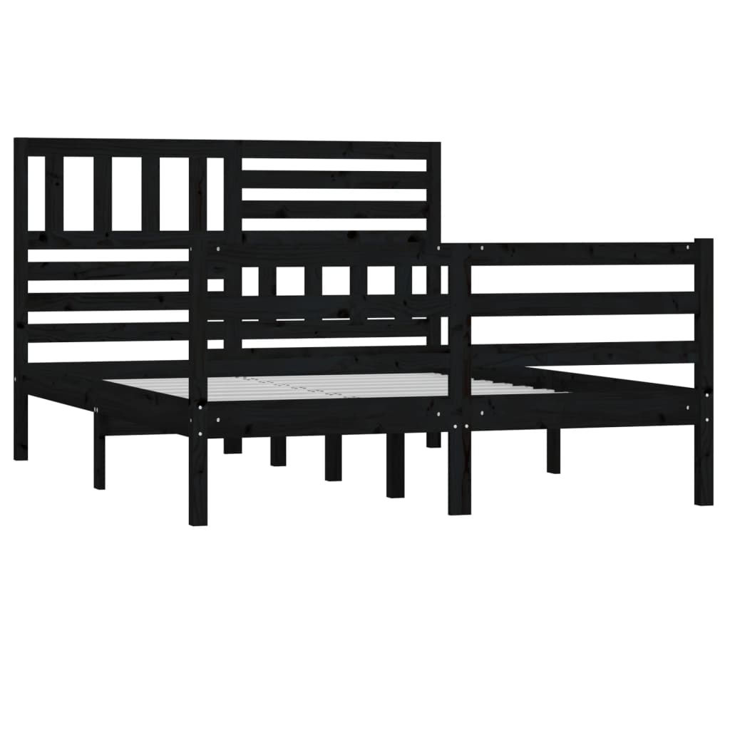 Estrutura de cama casal 135x190 cm madeira maciça preto