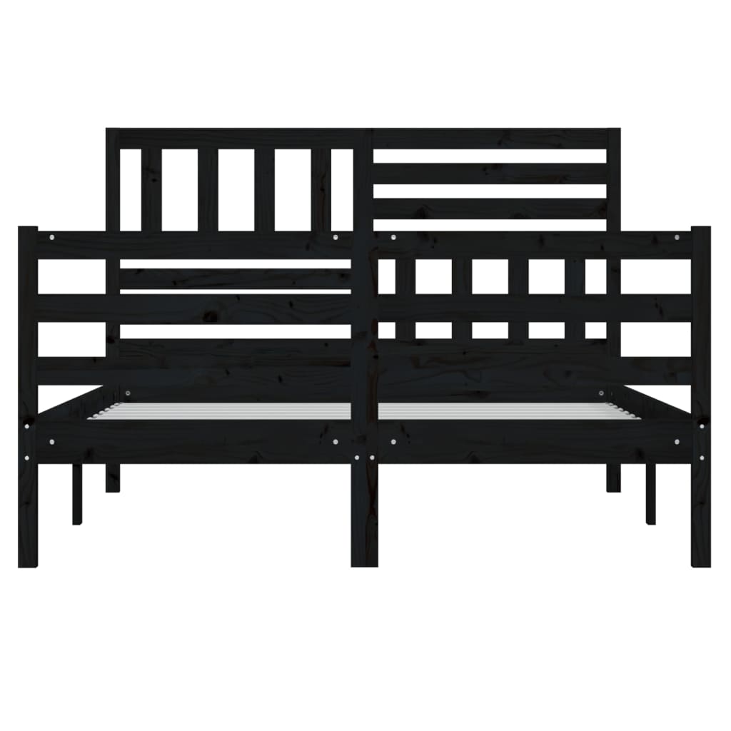 Estrutura de cama casal 135x190 cm madeira maciça preto