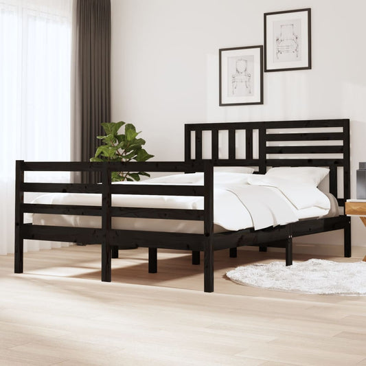 Estrutura de cama casal 135x190 cm madeira maciça preto