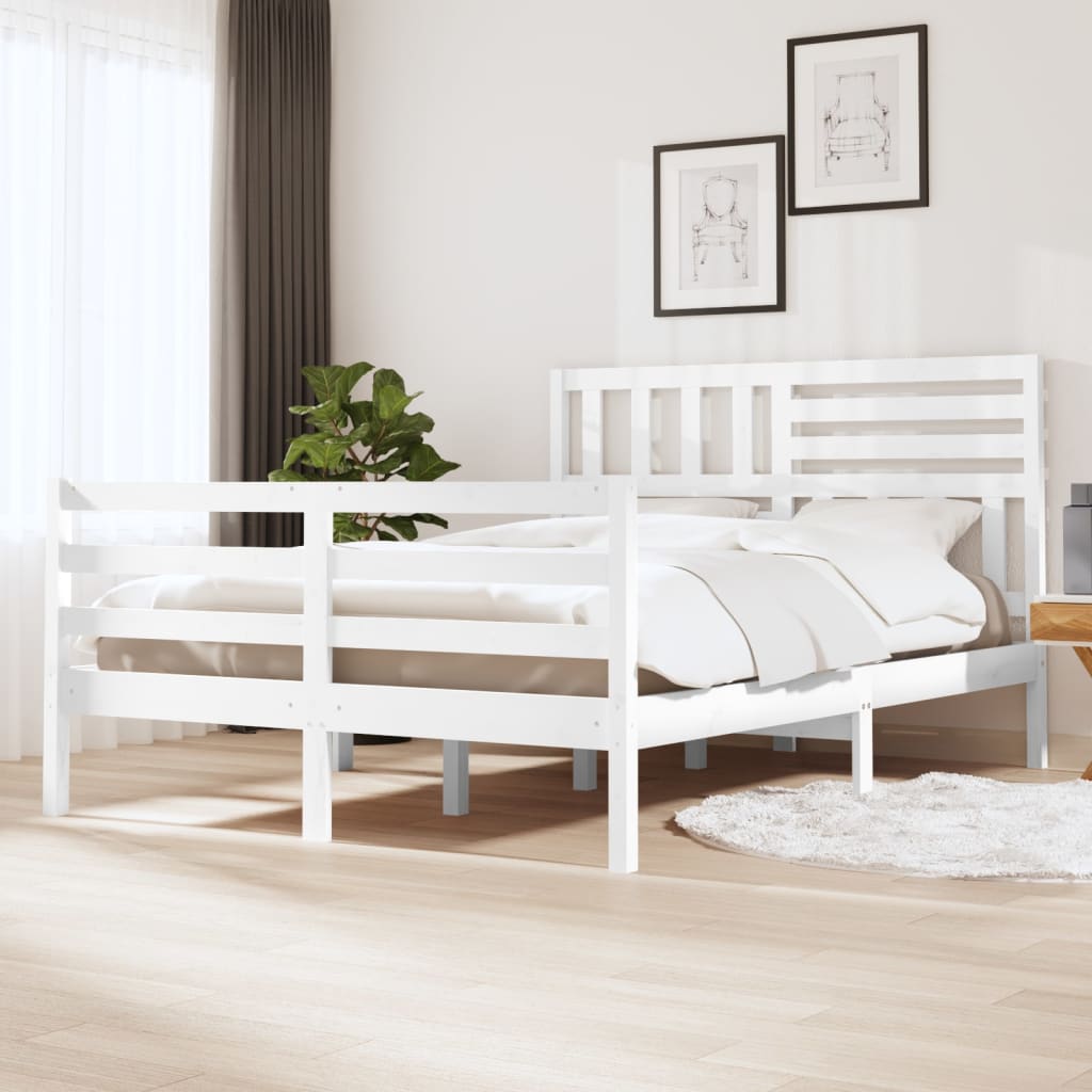 Estrutura de cama 140x190 cm madeira maciça branco