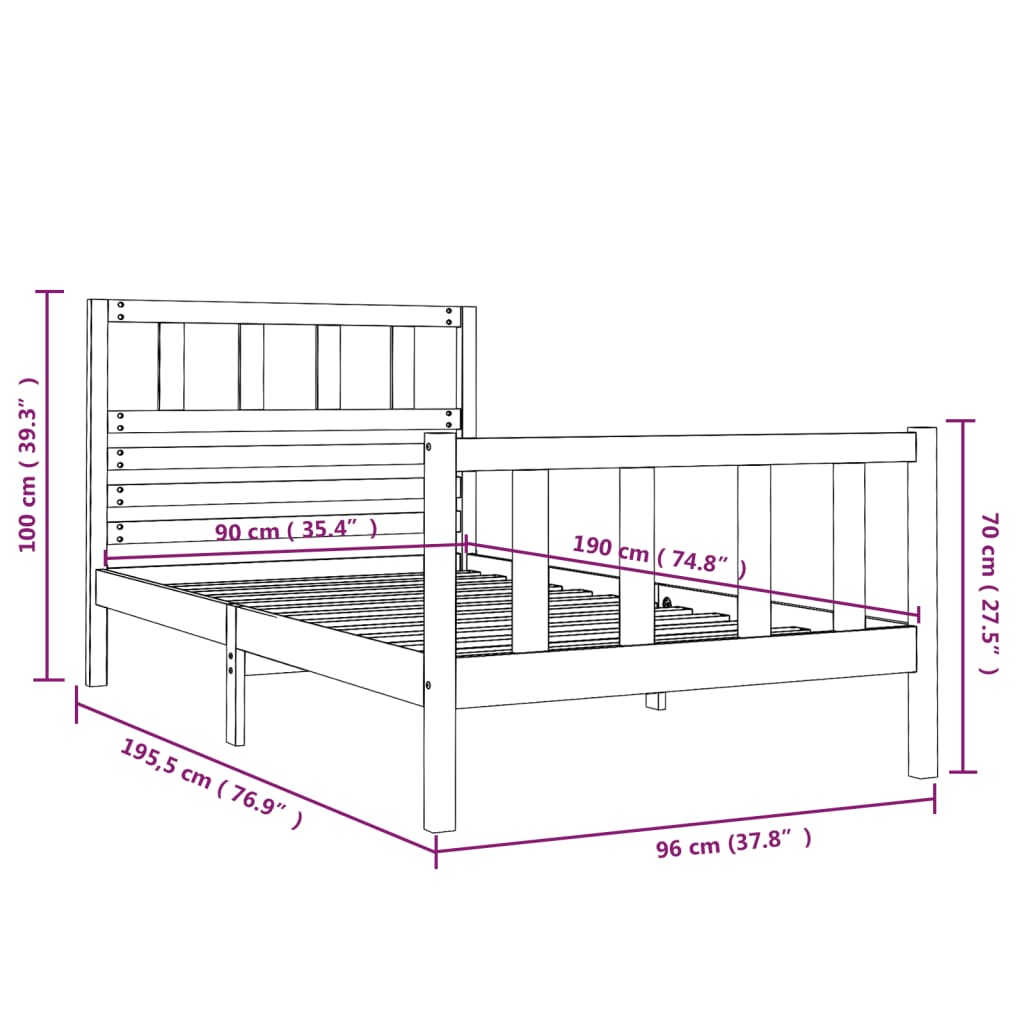 Estrutura de cama solteiro 90x190 cm madeira maciça