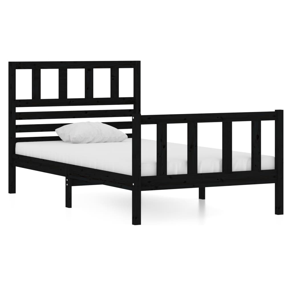 Estrutura de cama solteiro 90x190 cm madeira maciça preto