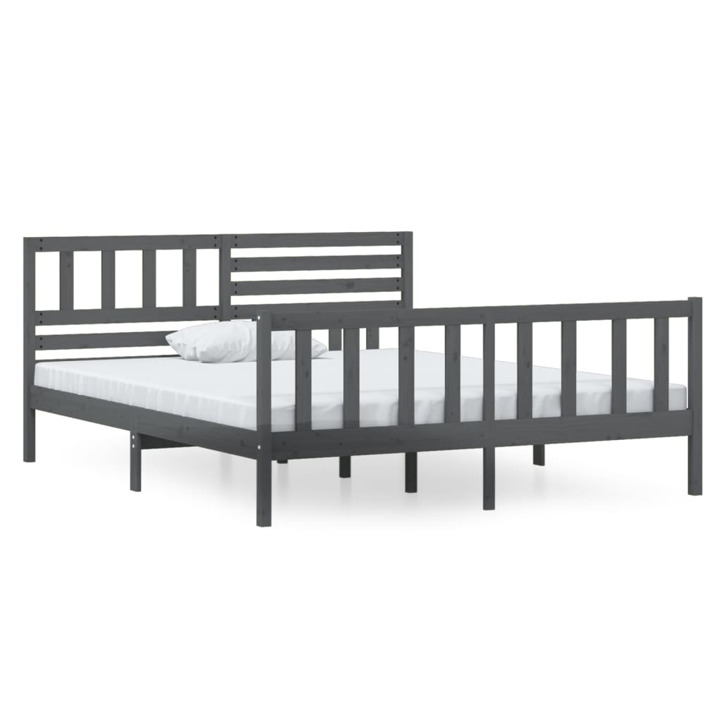 Estrutura de cama casal 135x190 cm madeira maciça cinzento