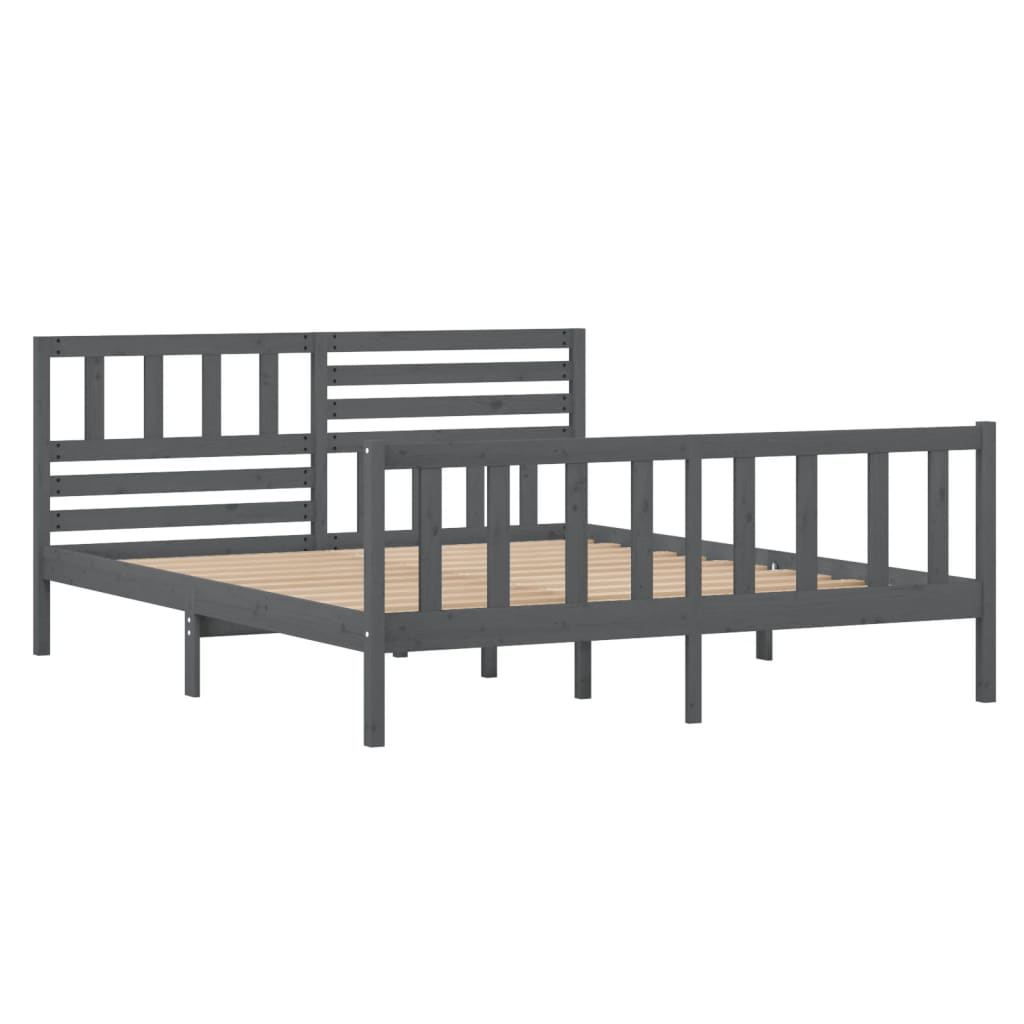 Estrutura de cama casal 135x190 cm madeira maciça cinzento