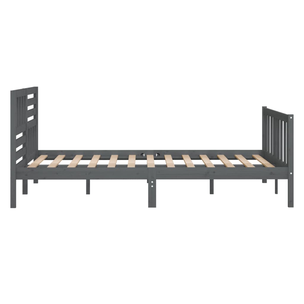 Estrutura de cama casal 135x190 cm madeira maciça cinzento