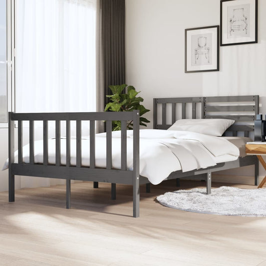 Estrutura de cama casal 135x190 cm madeira maciça cinzento