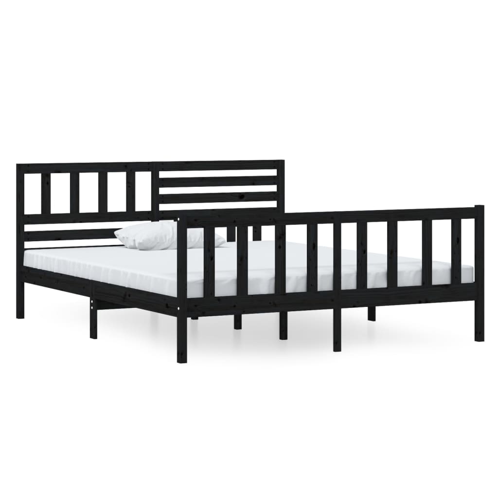 Estrutura de cama casal 135x190 cm madeira maciça preto