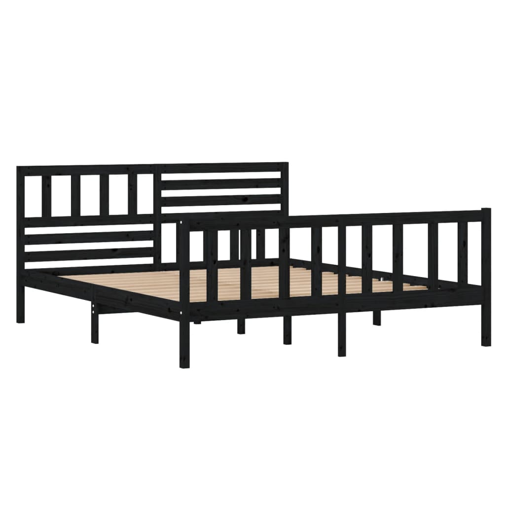 Estrutura de cama casal 135x190 cm madeira maciça preto