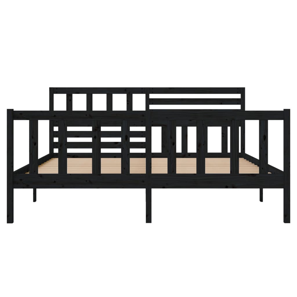 Estrutura de cama casal 135x190 cm madeira maciça preto