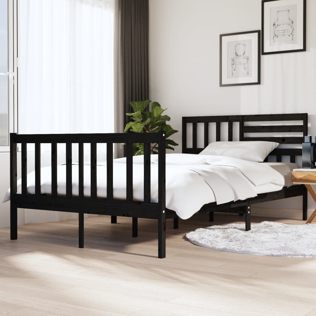 Estrutura de cama casal 135x190 cm madeira maciça preto