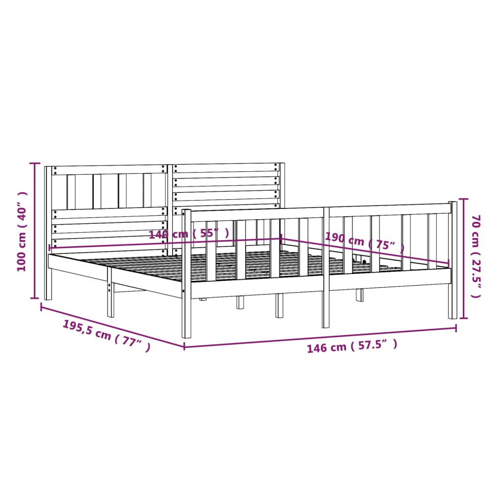 Estrutura de cama 140x190 cm madeira maciça branco