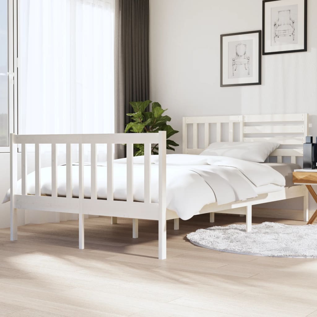 Estrutura de cama 140x190 cm madeira maciça branco