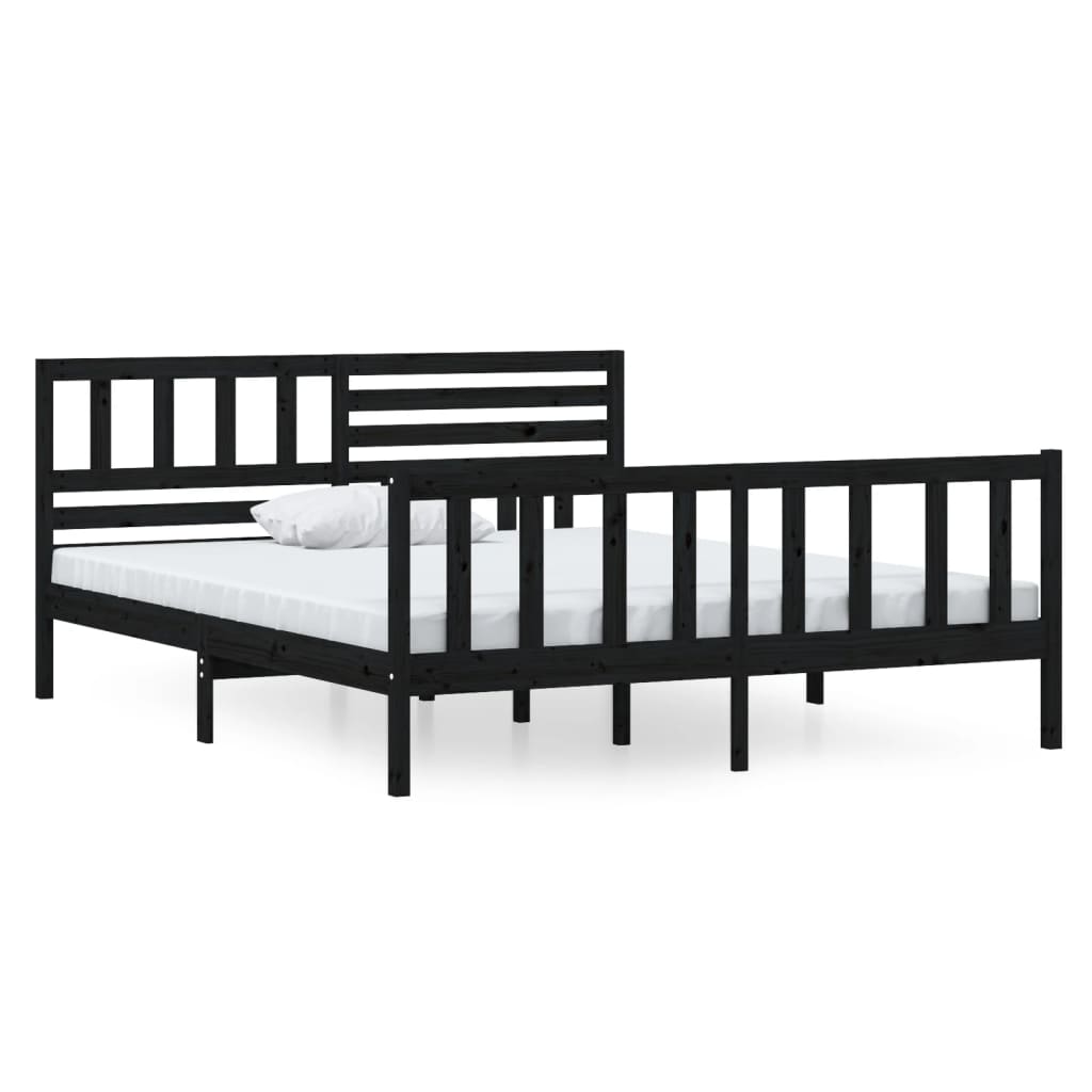 Estrutura de cama 140x190 cm madeira maciça preto