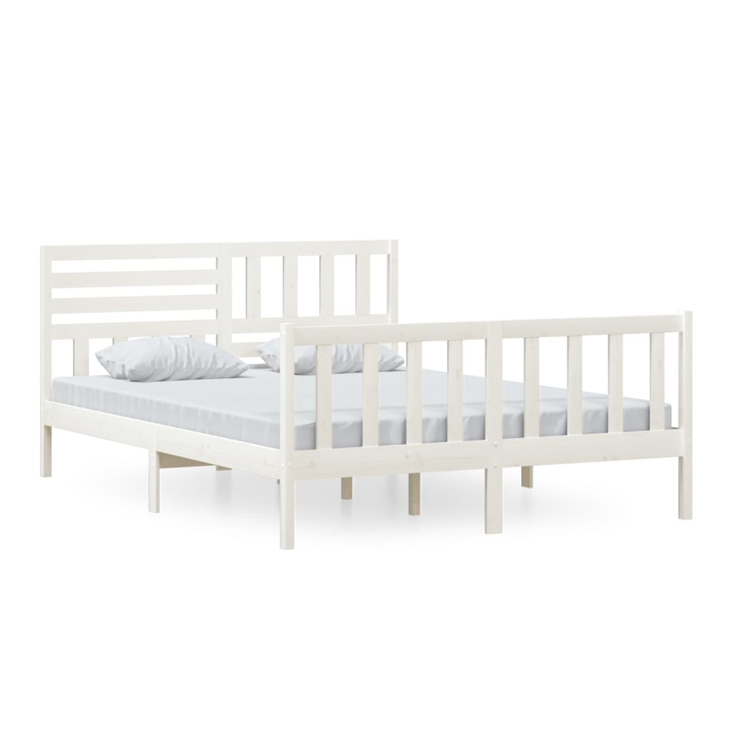 Estrutura de cama king 150x200 cm madeira maciça branco