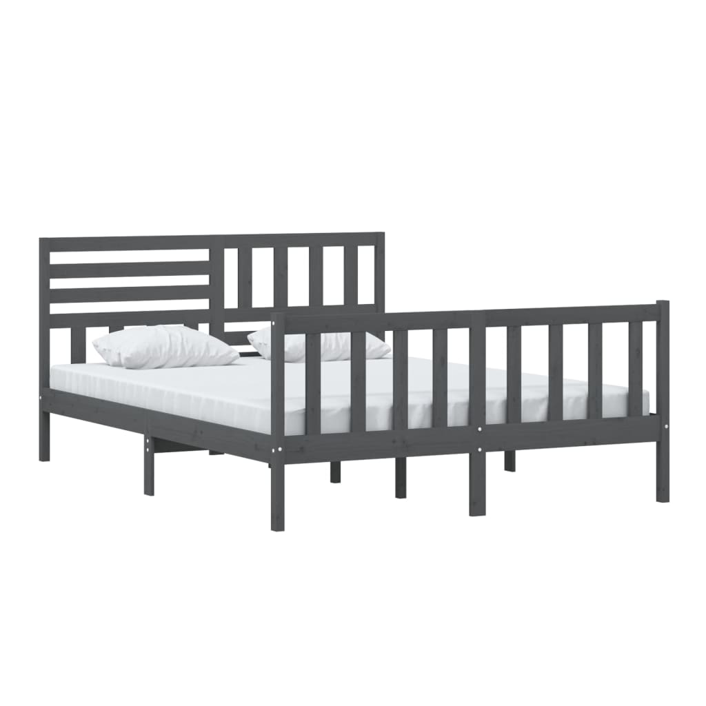 Estrutura de cama king 150x200 cm madeira maciça cinzento