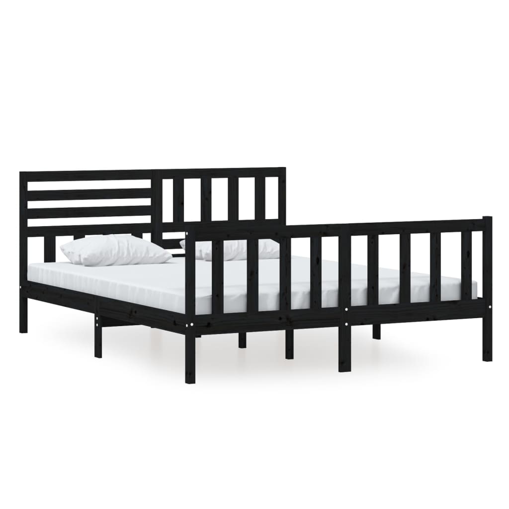 Estrutura de cama 160x200 cm madeira maciça preto