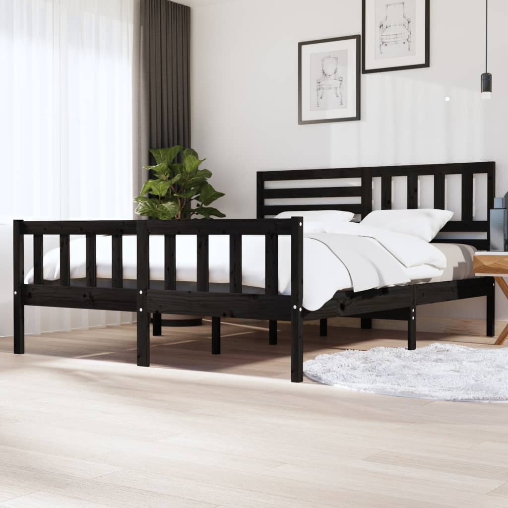 Estrutura de cama super king 180x200 cm madeira maciça preto