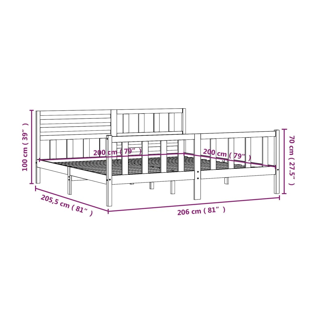 Estrutura de cama 200x200 cm madeira maciça branco