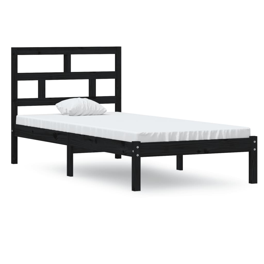 Estrutura de cama solteiro 90x190 cm madeira maciça preto