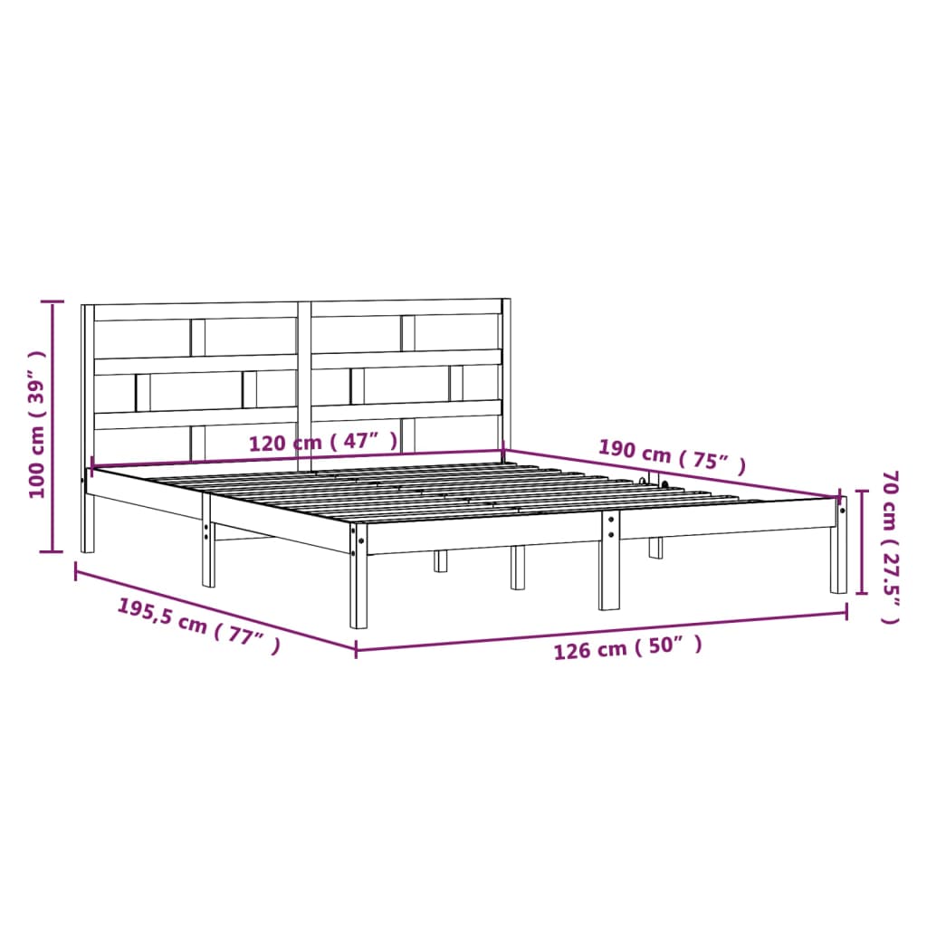 Estrutura de cama pequena casal 120x190 cm pinho maciço