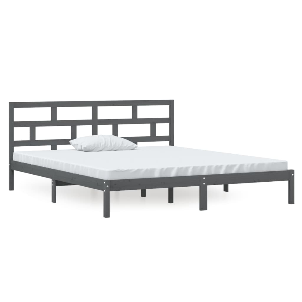 Estrutura de cama casal 135x190 cm madeira maciça cinzento