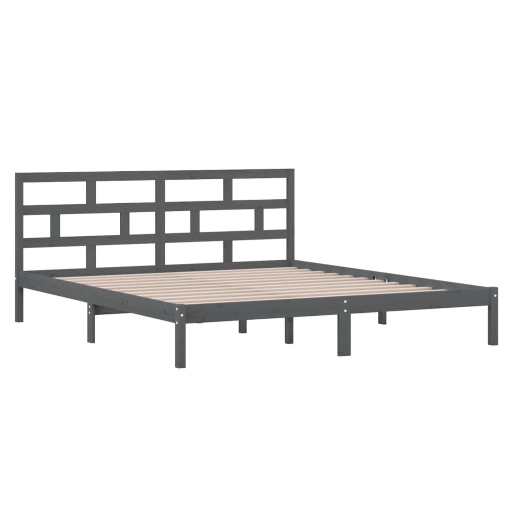 Estrutura de cama casal 135x190 cm madeira maciça cinzento